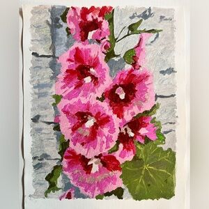 Pink Hollyhocks Original Canvas Painting by Brittony Martin